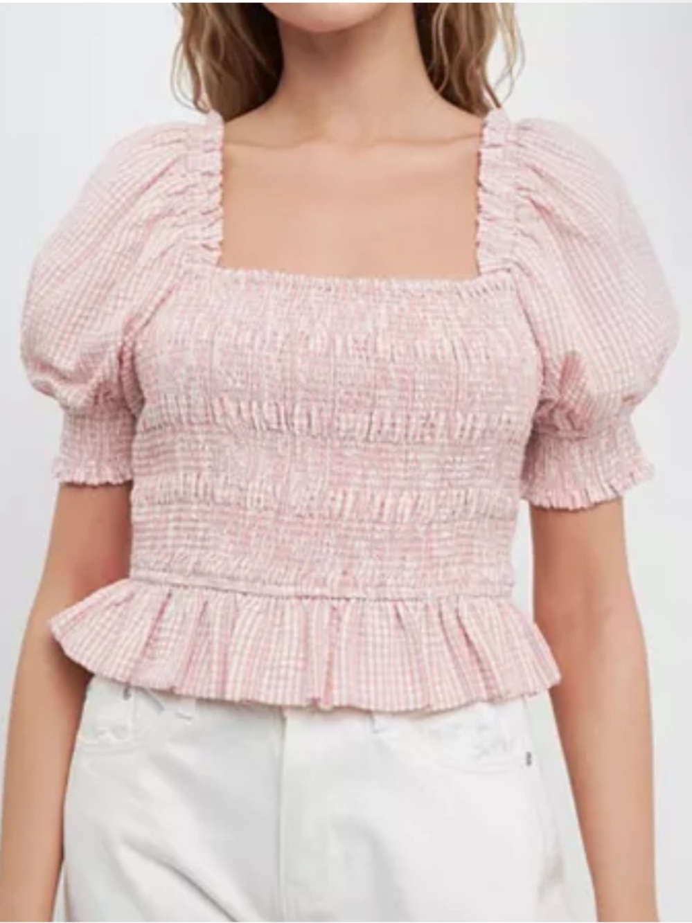NWTs Free the Roses Pink Puff Sleeve Smocked Top Size Small